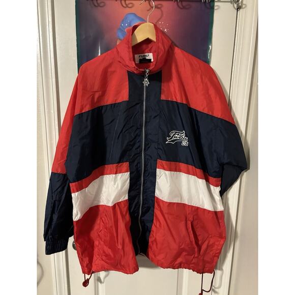 vintage y2k fubu red white blue zip up windbreaker mens size XL - Picture 1 of 6